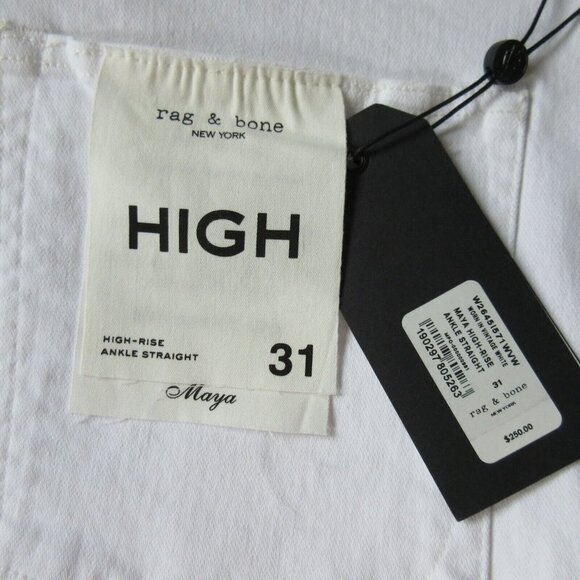 NWT rag & bone Maya in Worn Vintage White High Rise Ankle Straight Jeans 31 - Picture 7 of 10